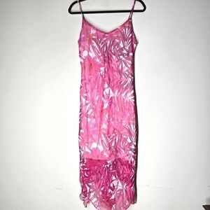 Vtg Y2K Rampage Floral Spaghetti Strap Midi Dress Handkerchief Hem Grunge Sz 11